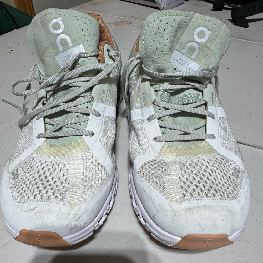 On Running Women's Sneakers in White, Green, and Tan design - Picture 2 of 6